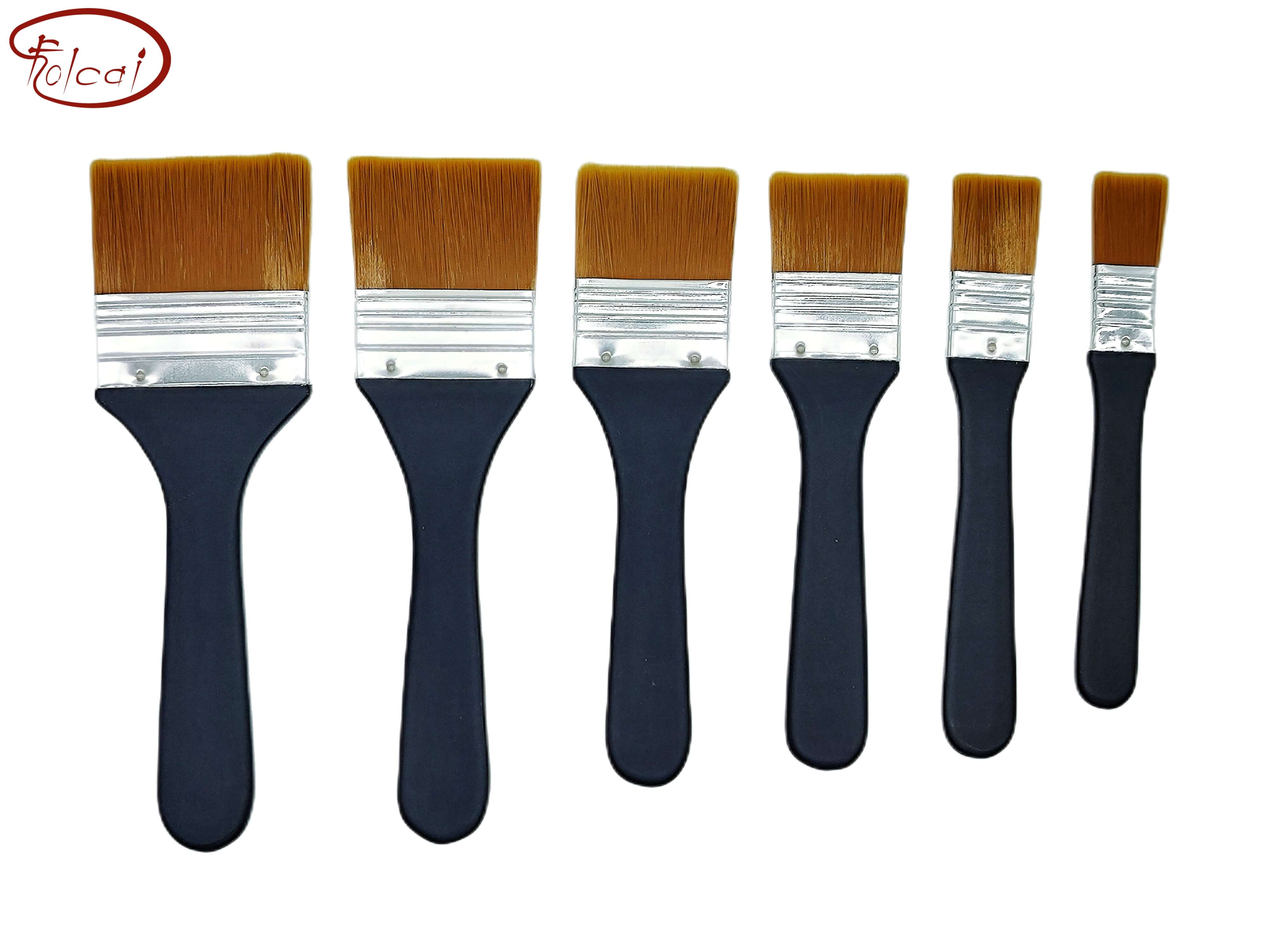 Brown Nylon Hair Flat Brush Set Folcai Art Materials